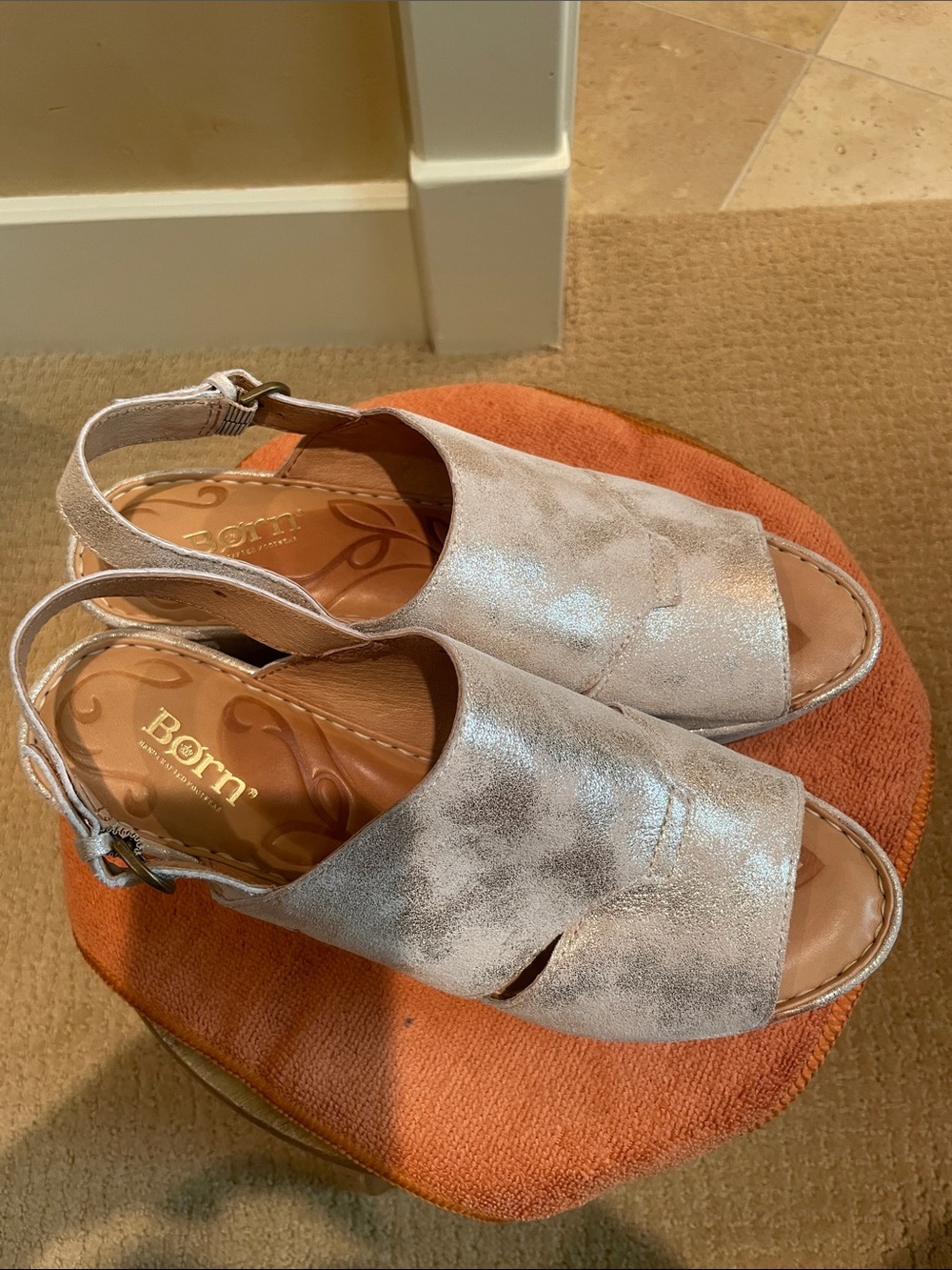 Born Metallic Silver Open-Toe Slingback Sandals